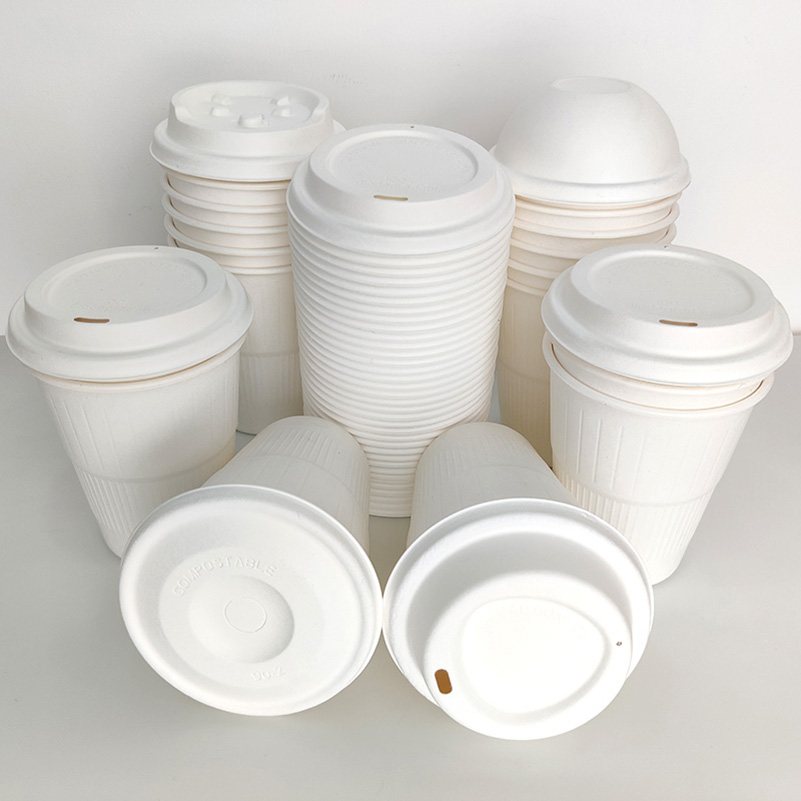 80mm 90mm Biodegradable Paper Milk Tea Cover Eco Sugarcane Bagasse Coffee Cup Lid